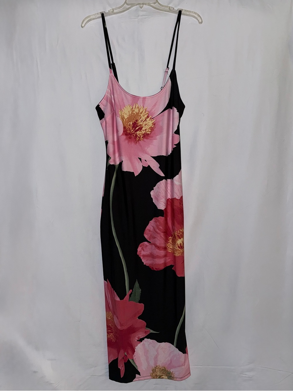 Heart & Heels Black Maxi Slip Dress with Pink Floral Print Size Medium